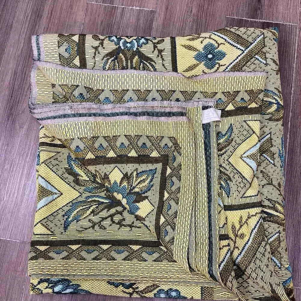 VTG Polish Tapestry Bedspread Large Woven Rayon Linen Blend‎ MCM Throw WPL 14777